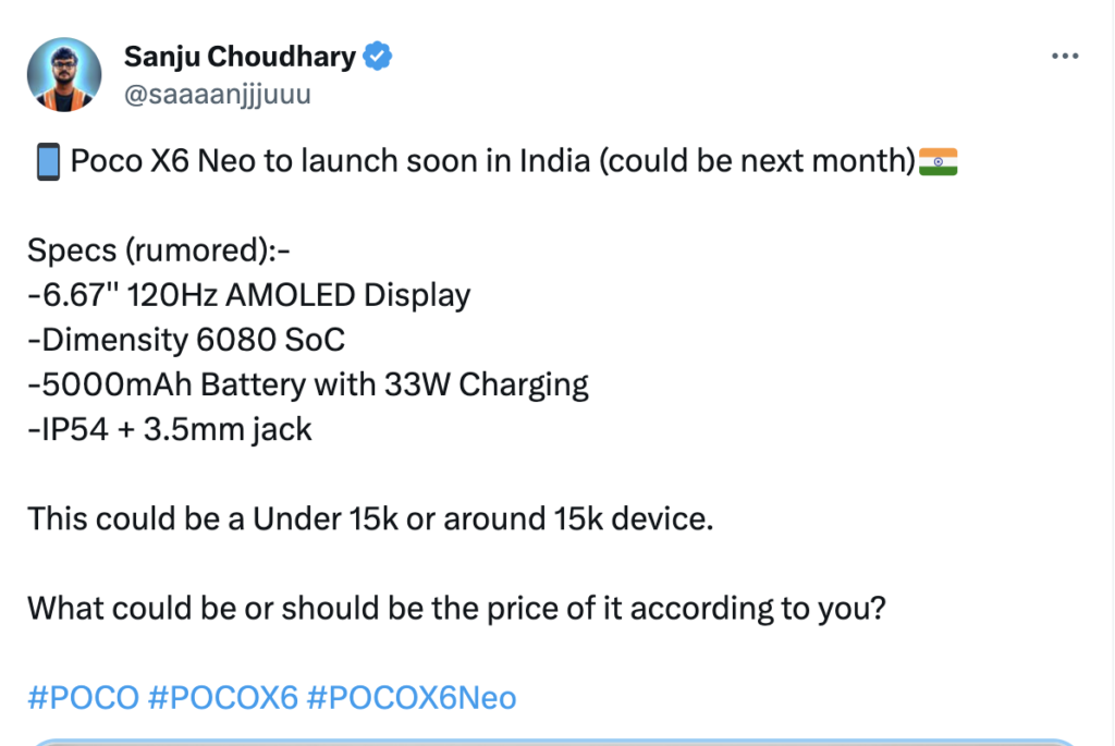 Poco X6 Neo will go on sale in India soon